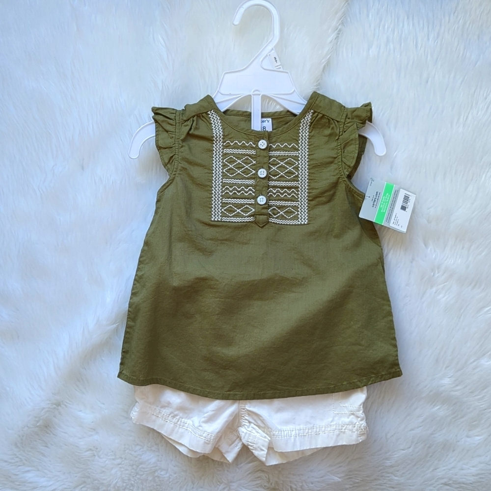 Carter's 2-Piece Embroidered Top and Cargo Shorts Set